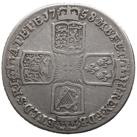 1758 Shilling George II Coin UK Silver Older bust