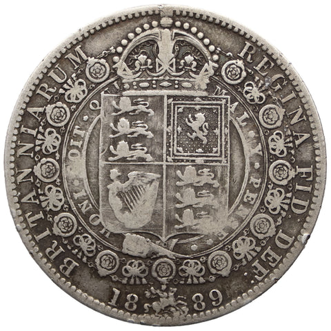 1889 Half Crown Victoria Coin UK Silver 2nd portrait