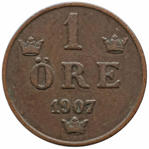 1907 1 Ore Sweden Coin Oscar II