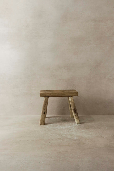 Vintage Rustic Elm Wood Stool - Small - No 16