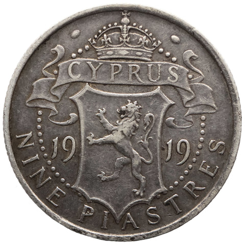 1919 9 Piastres Cyprus Coin George V Silver