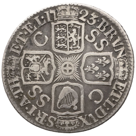 1723 Shilling George I Coin UK Silver SS and C in angles 1st bust