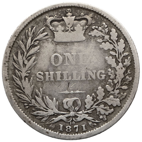 1871 Shilling Victoria Queen UK Silver Coin 1st portrait; Young Head