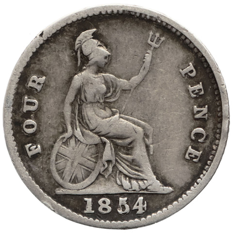 1854 4 Pence Victoria Groat Overdate UK Silver Coin 1st portrait