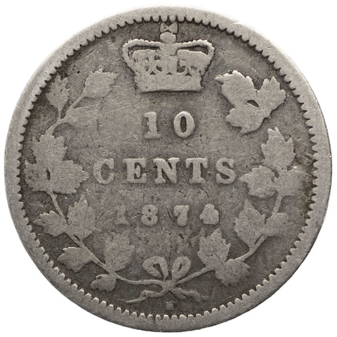 1874 H 10 Cents Victoria Canada Coin Silver