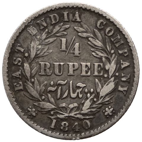 1840 1/4 Rupee India Victoria Coin Plain 4 in date