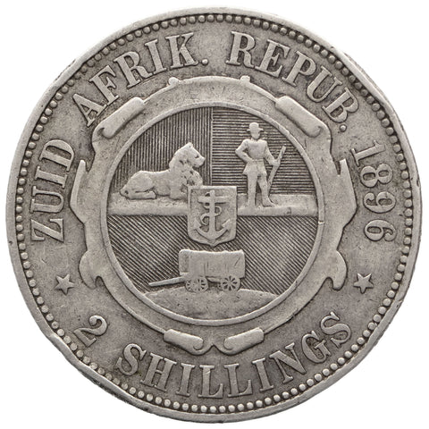 1896 2 Shilling South Africa Coin ZAR Paul Kruger Silver