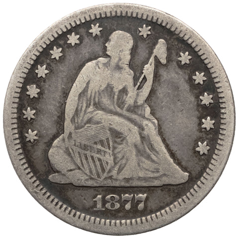 1877 S Quarter Dollar United States Coin Seated Liberty