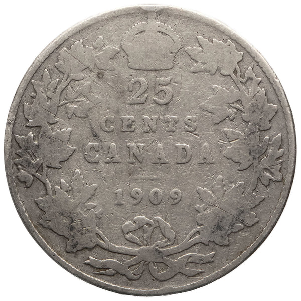 1909 25 Cents Canada Edward VII Silver