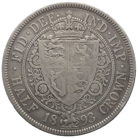 1893 Half Crown Victoria Silver Coin UK 3rd portrait