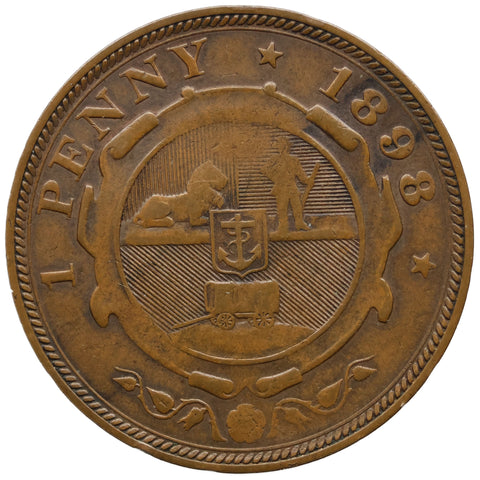 1898 One Penny South Africa Coin Johannes Paulus Kruger