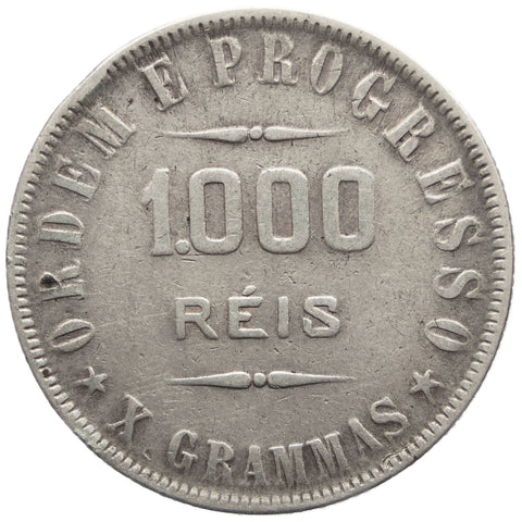 1909 1000 Reis Brazil Coin Silver Mint Rio de Janeiro