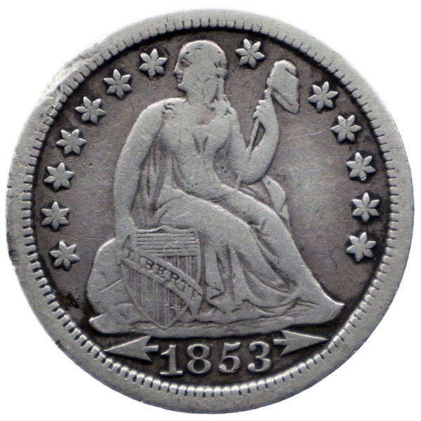 1853 One Dime US Coin Seated Liberty date arrows