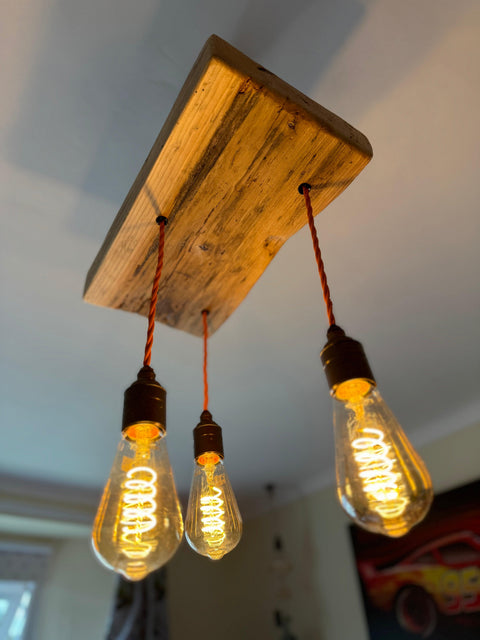 Triple Wooden Beam Chandelier - Norwegian Spruce Cluster Pendant Light