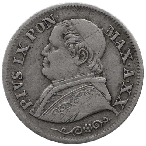1867 10 Soldi Pius IX Papal Coin Silver Italy States