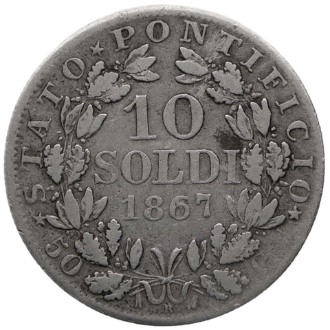 1867 10 Soldi Pius IX Papal Coin Silver Italy States