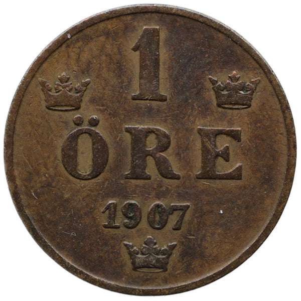 1907 One Ore Sweden Oscar II Coin
