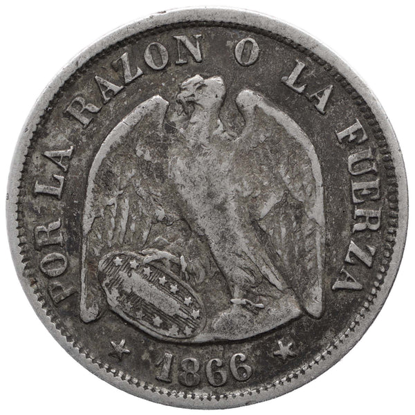 1866 20 Centavos Chile Coin Silver Santiago Mint