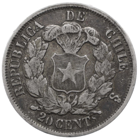 1866 20 Centavos Chile Coin Silver Santiago Mint