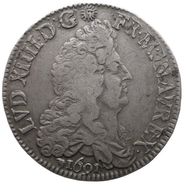 1691 D 1 Écu Louis XIV France Coin Mint Lyon Overstruck