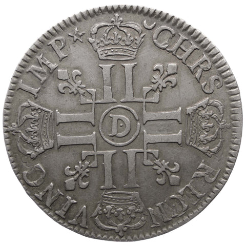 1691 D 1 Écu Louis XIV France Coin Mint Lyon Overstruck