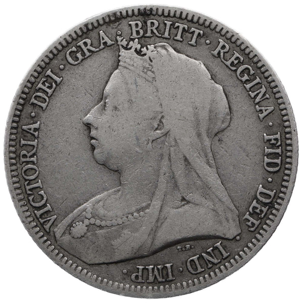 1893 Shilling Queen Victoria UK Silver Coin 3rd portrait; 'Old Head'
