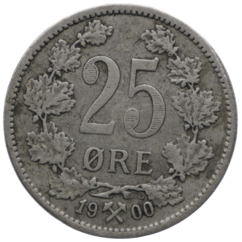 1900 25 Öre Norway Coin Silver Oscar II