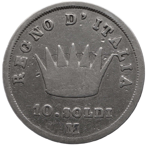 1814 10 Soldi Napoleon I Coin Kingdom of Italy Milano Mint Silver