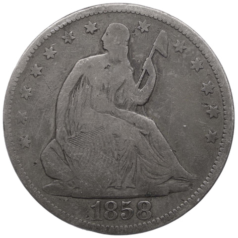 1858 Half Dollar United States Coin Seated Liberty Philadelphia