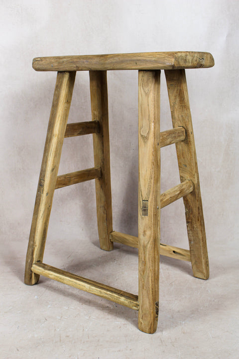 Vintage Rustic Elm Wood Stool - Medium - No 77