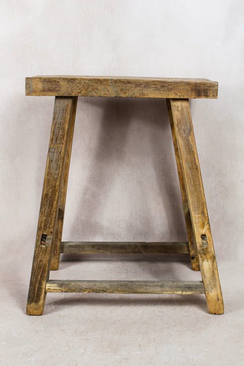 Vintage Rustic Elm Wood Stool - Medium - No 79