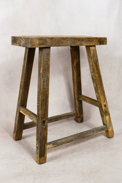 Vintage Rustic Elm Wood Stool - Medium - No 79
