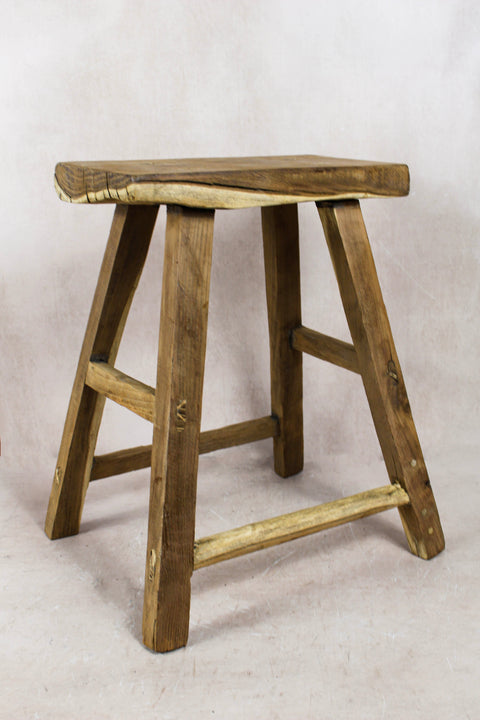 Vintage Rustic Elm Wood Stool - Medium - No 80