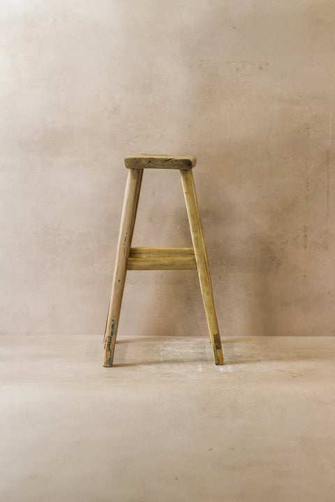 Vintage Rustic Elm Wood Stool - Medium - No 47