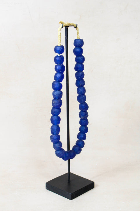 Ghana Glass Beads Necklace, Dark blue - 85.8