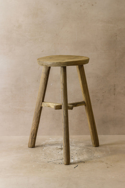 Vintage Rustic Elm Wood Stool - Round - No 41
