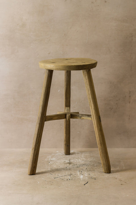Vintage Rustic Elm Wood Stool - Round - No 41