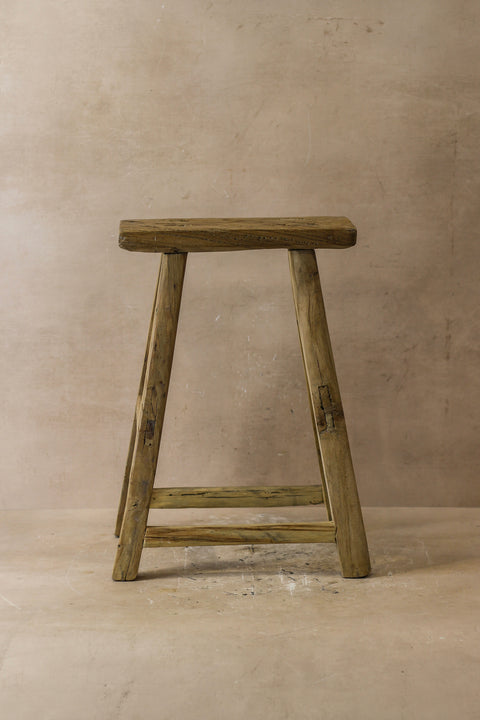 Vintage Rustic Elm Wood Stool - Medium - No 50
