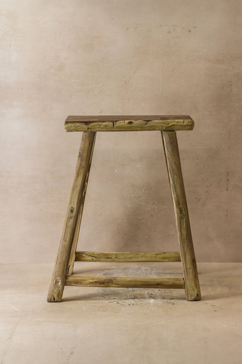 Tabouret en bois d'orme rustique vintage - Taille moyenne - N° 51