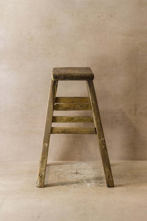 Tabouret en bois d'orme rustique vintage - Taille moyenne - N° 51