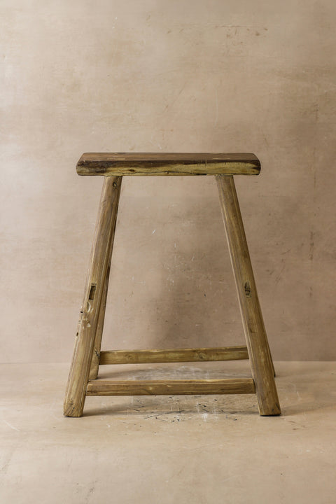Tabouret en bois d'orme rustique vintage - Taille moyenne - N° 51