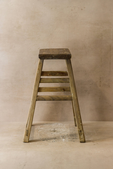 Tabouret en bois d'orme rustique vintage - Taille moyenne - N° 51
