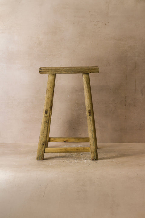 Vintage Rustic Elm Wood Stool - Medium - No 55