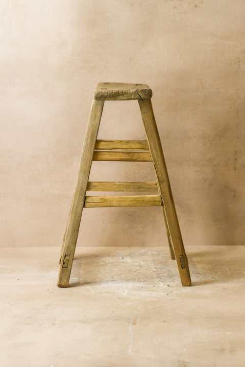 Vintage Rustic Elm Wood Stool - Medium - No 57
