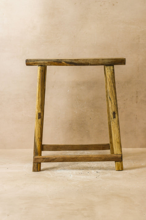 Vintage Rustic Elm Wood Stool - Medium - No 59