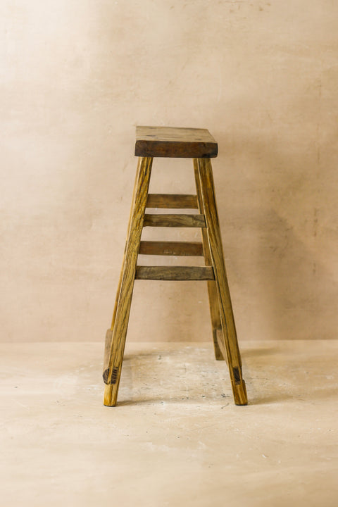 Vintage Rustic Elm Wood Stool - Medium - No 59