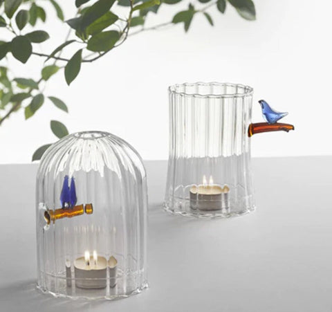 Ichendorf Milano Birds: Windproof Candle Holder with Blue Bird