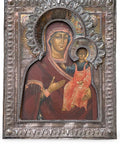 Icon - Mother of God of Smolensk, with silver inlay from the 18th century - .875 (84 Zolotniki) silver