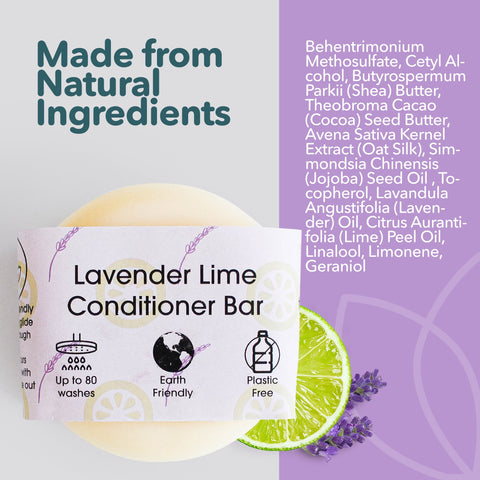 Lavender & Lime Solid Conditioner Bar | Natural Hair Conditioner for All Hair Types | Vegan, Plastic-Free Hair Care