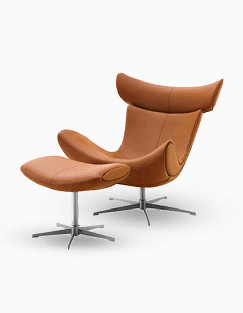 IMOLA Style Chair with Stool In Brown Premium Leather